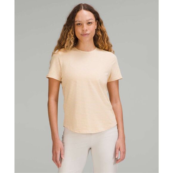 LULULEMON Women’s Prosecco and White Striped Love Crew T-Shirt Size 6 - Picture 1 of 9